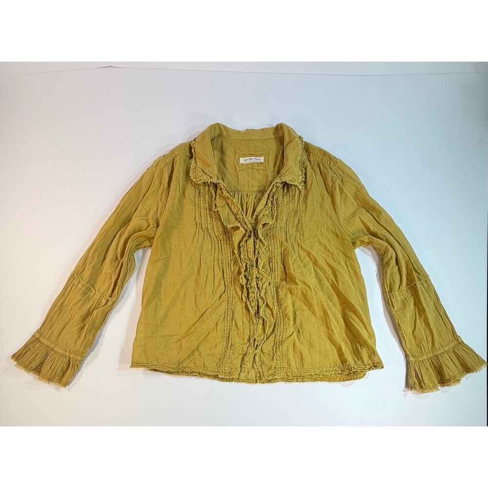 Free People We The Free Mustard Yellow Ruffle Pintuck Gauze Blouse Small Boho